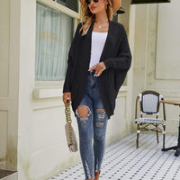 Mixed Knit Open Front Dolman Sleeve Cardigan