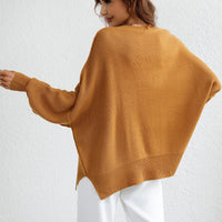 Exposed Seam Dropped Shoulder Slit Sweater