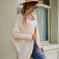 Mixed Knit Open Front Dolman Sleeve Cardigan