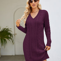 Cable-Knit V-Neck Mini Sweater Dress