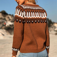 Sweet and Casual Patterned Round Neck Sweater