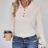 Collared Neck Buttoned Long Sleeve Top