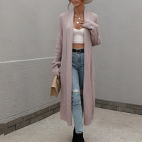 Waffle Knit Open Front Duster Cardigan With Pockets