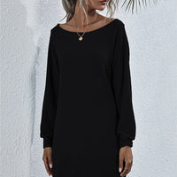 Waffle-Knit Boat Neck Mini Dress