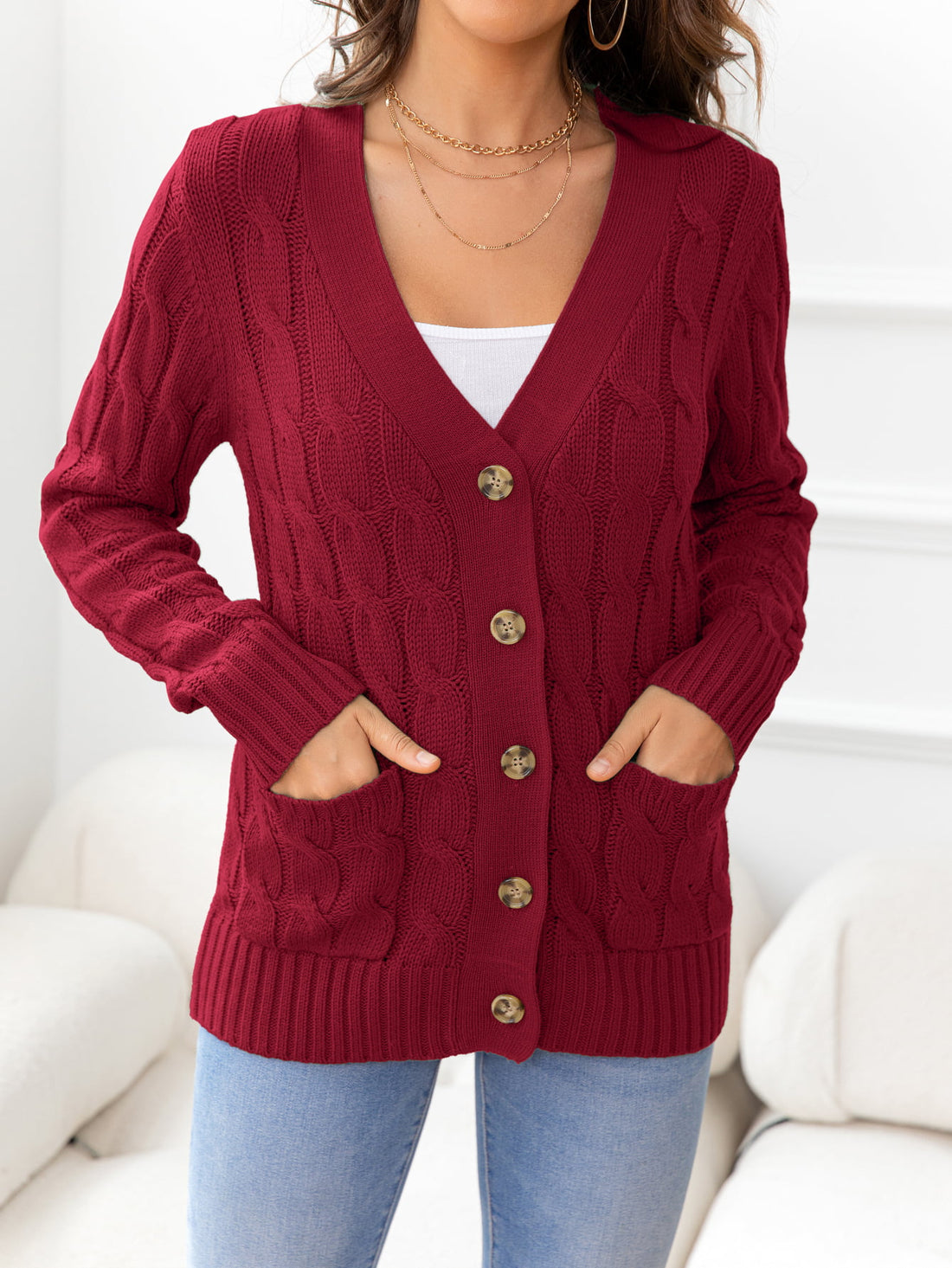 Work to Vacay Button Down Cable-Knit Cardigan