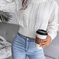 Cable-Knit Round Neck Cropped Sweater