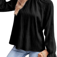 Ribbed Flounce Sleeve Blouse