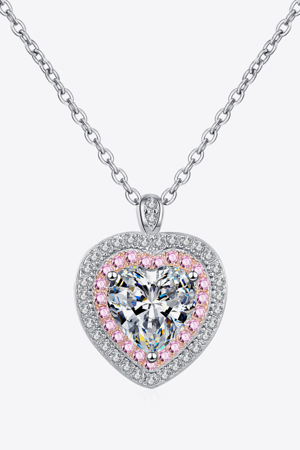 First Crush Blush 925 Sterling Silver 1 Carat Moissanite Heart Pendant Necklace