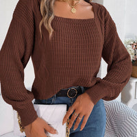 Square Neck Mixed Knit Sweater