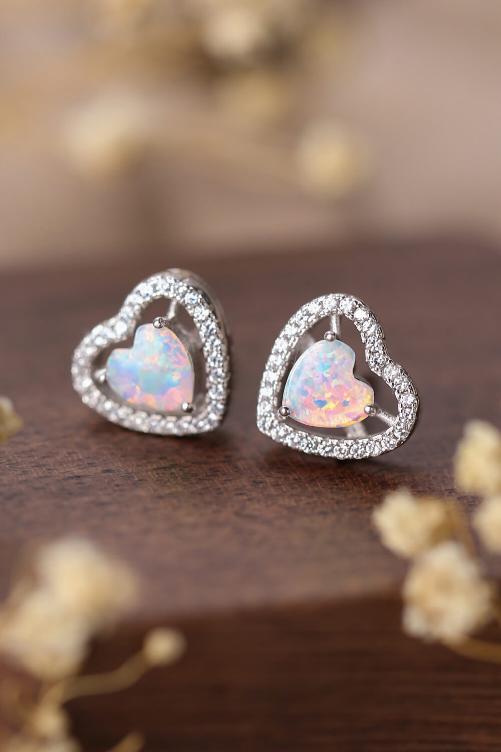 Bliss 925 Sterling Silver Opal Heart Stud Earrings