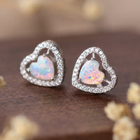 Bliss 925 Sterling Silver Opal Heart Stud Earrings