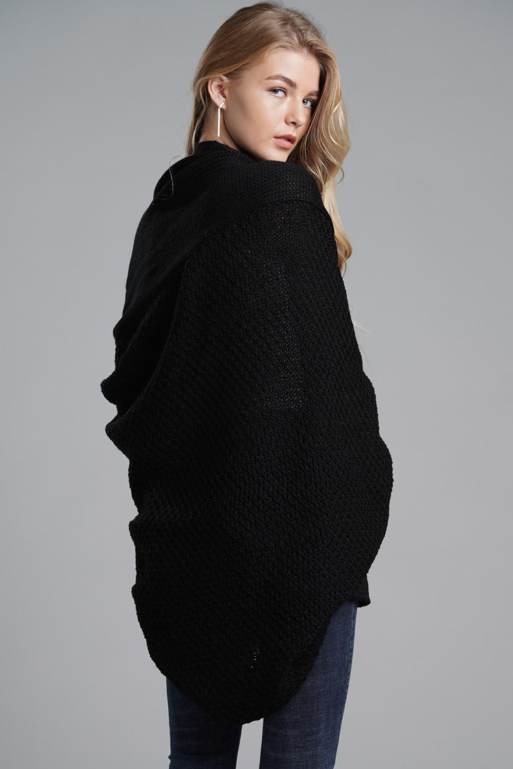Modern Lady of Elegance Dolman Sleeve Open Front Ribbed Trim Longline Cardigan