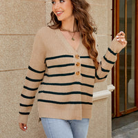 Chic You V-Neck Striped Dropped Shoulder Sweater