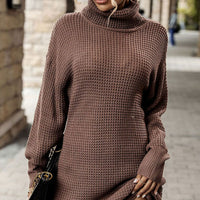 Turtleneck Dropped Shoulder Mini Sweater Dress