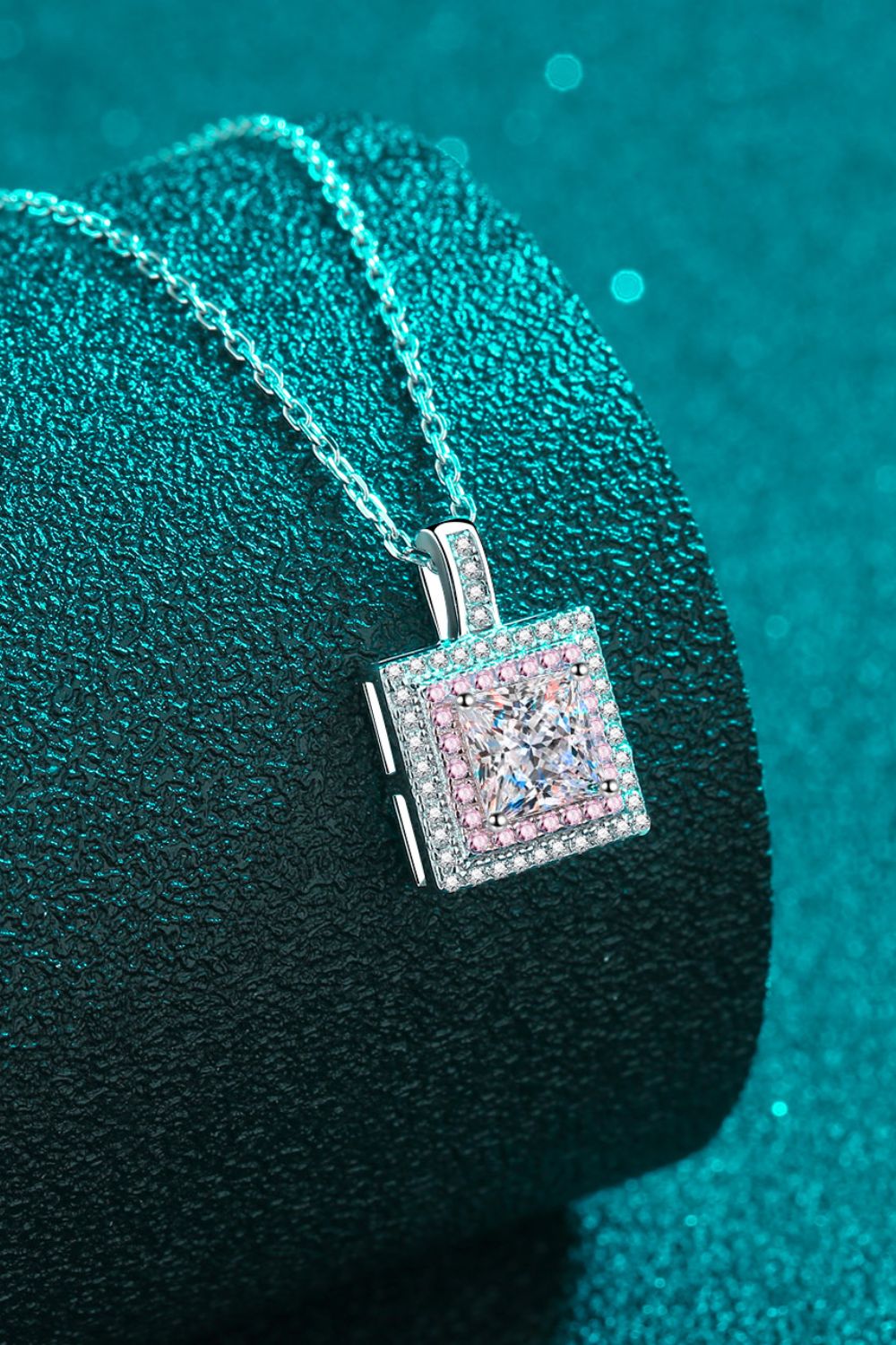 Music Box 1 Carat Moissanite Square Pendant Chain Necklace