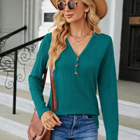 Cable-Knit Long Sleeve V-Neck T-Shirt