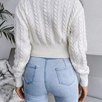 Cable-Knit Round Neck Cropped Sweater