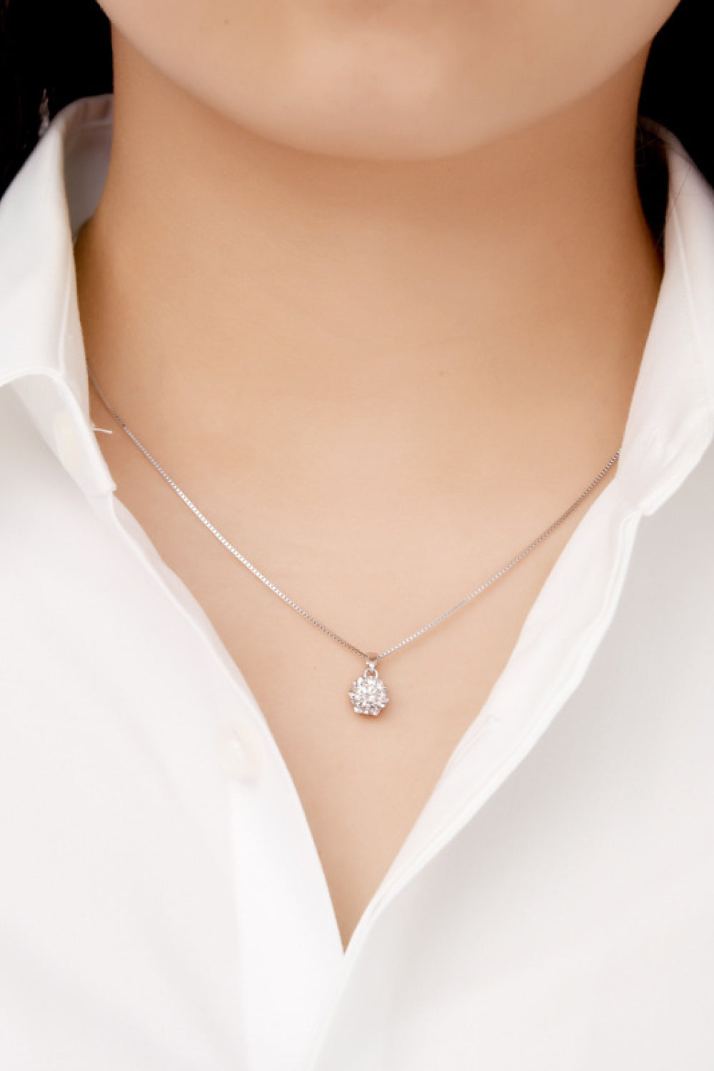 Sweet as a Snowflake 1 Carat Moissanite Pendant Platinum-Plated Necklace