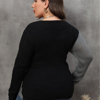 Vivacious Diva Plus Size Two-Tone Surplice Neck Sweater