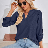 V-Neck Roll-Tap Sleeve Blouse