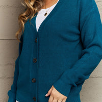 Zenana Kiss Me Tonight Full Size Button Down Cardigan in Teal