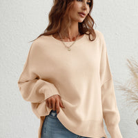 Exposed Seam Dropped Shoulder Slit Sweater