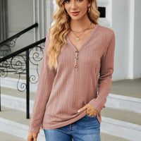 Cable-Knit Long Sleeve V-Neck T-Shirt