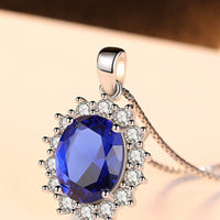 Synthetic Sapphire Pendant 925 Sterling Silver Necklace
