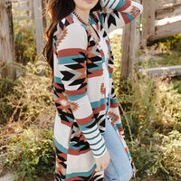 Tiger Eyes Down To Earth Geometric Long Sleeve Cardigan