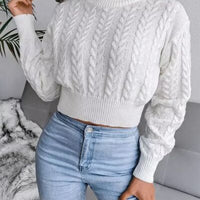 Cable-Knit Round Neck Cropped Sweater