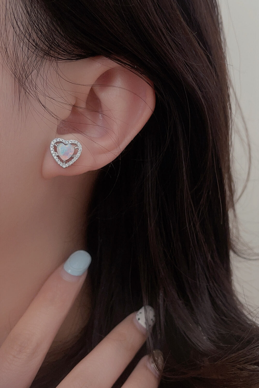 Bliss 925 Sterling Silver Opal Heart Stud Earrings