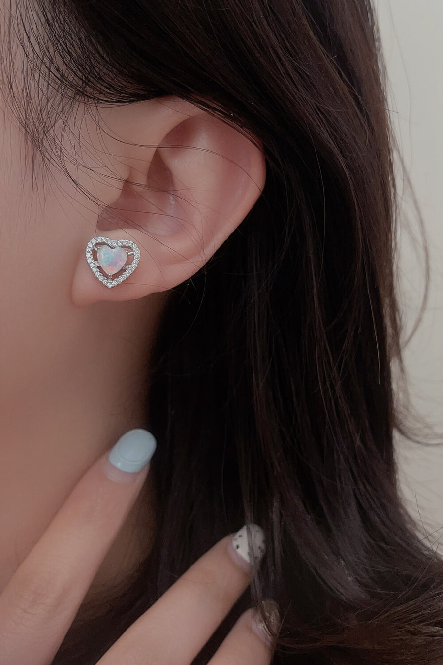 Bliss 925 Sterling Silver Opal Heart Stud Earrings