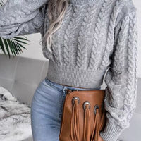 Cable-Knit Round Neck Cropped Sweater