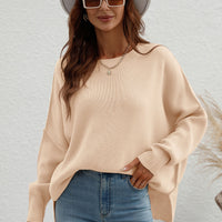 Exposed Seam Dropped Shoulder Slit Sweater