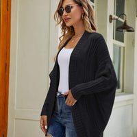 Mixed Knit Open Front Dolman Sleeve Cardigan