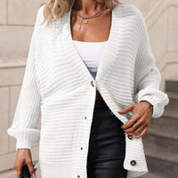 Casual but Classy Button Down Horizontal-Ribbing Longline Cardigan