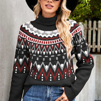 Colorful Trend Chevron Turtleneck Ribbed Trim Sweater