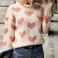 Heart Pattern Dropped Shoulder Sweater