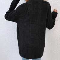 Cable-Knit Open Front Cardigan with Pockets