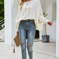 Openwork Boat Neck Dolman Sleeve Sweater