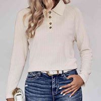 Collared Neck Buttoned Long Sleeve Top