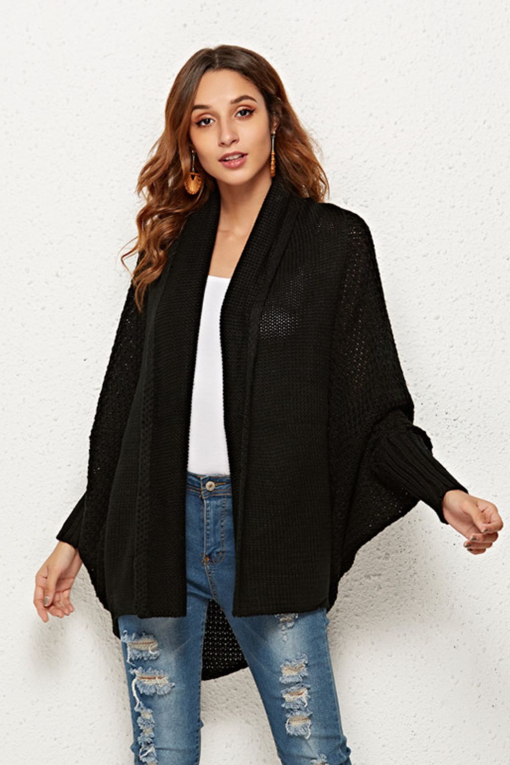 Spread Your Wings And Fly Open Front Dolman Sleeve Longline Cardigan