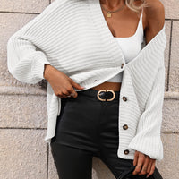 Casual but Classy Button Down Horizontal-Ribbing Longline Cardigan