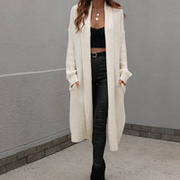 Waffle Knit Open Front Duster Cardigan With Pockets