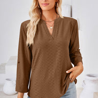 V-Neck Roll-Tap Sleeve Blouse