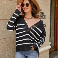 Chic You V-Neck Striped Dropped Shoulder Sweater