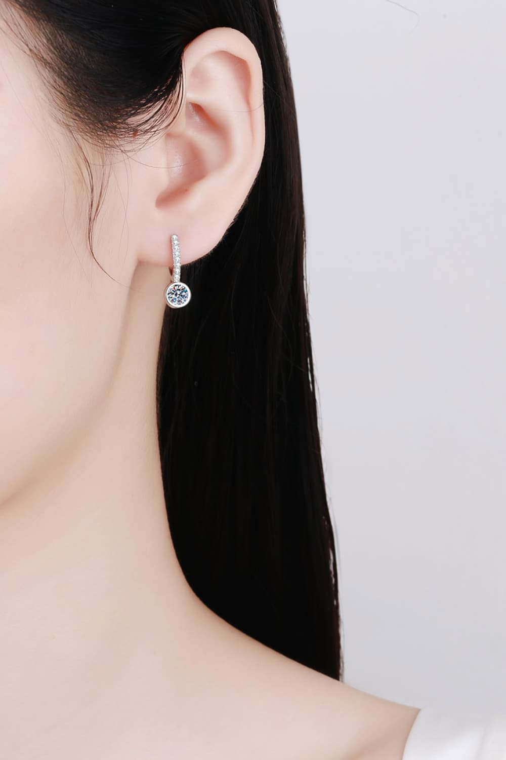 Princessita 1 Carat Moissanite Rhodium-Plated Drop Earrings
