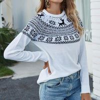White Holiday Slavic Pattern Sweater with Reindeer
