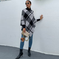 Tartan Plaid High Neck Pullover Poncho