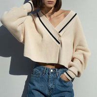 Easy Breezy Boxy Type Crop One Button Knitted Sweater